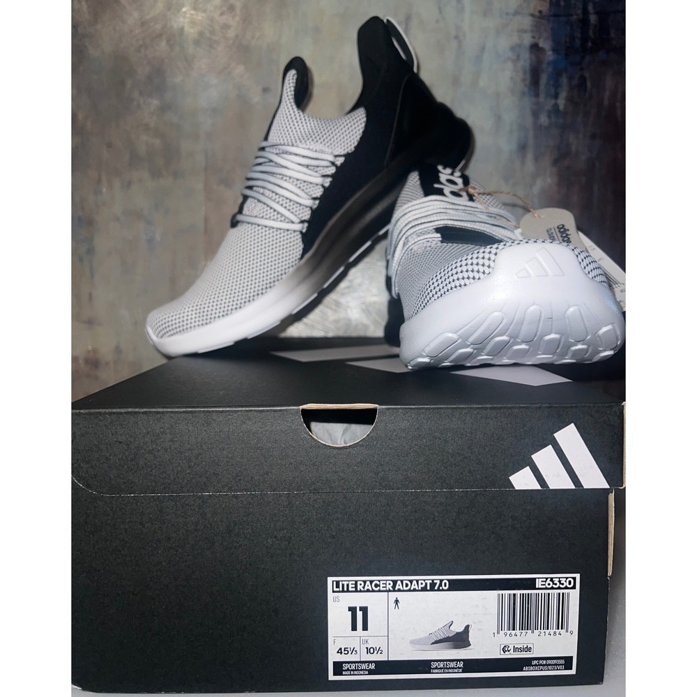 Adidas Lite Racer Adapt 7.0 Men Size 11 Black White NEW Cloudfoam IE6330 Slip On
